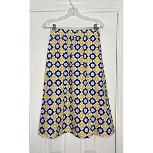 Boden Women's Hattie‎ Poplin Midi Skirt Surf The Web Geometric Yellow Blue 2P